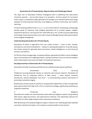 Generative AI in Private Equity Opportunities and Challenges Ahead
