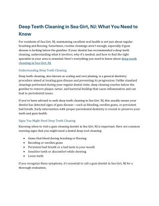 Deep Teeth Cleaning in Sea Girt, NJ: What You Need to Know