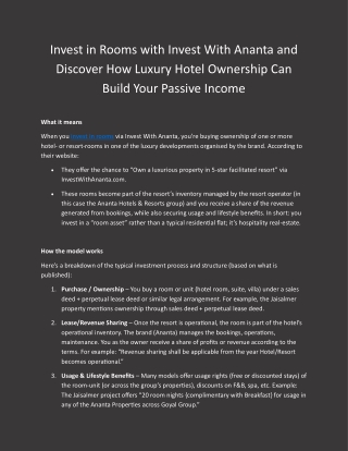 Invest in Rooms with Invest With Ananta and Discover How Luxury Hotel Ownership Can Build Your Passive Income