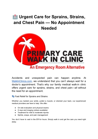 Urgent Care for Sprains, Strains, and Chest Pain — Walk In Clinc