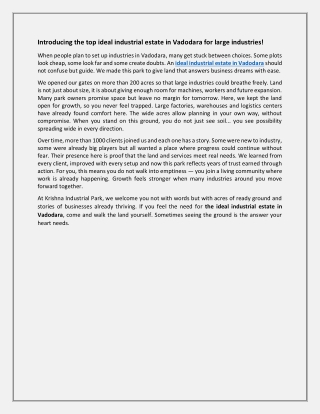 Introducing the top ideal industrial estate in Vadodara for large industries!