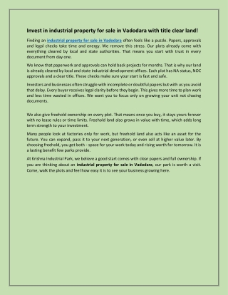 Invest in industrial property for sale in Vadodara with title clear land!