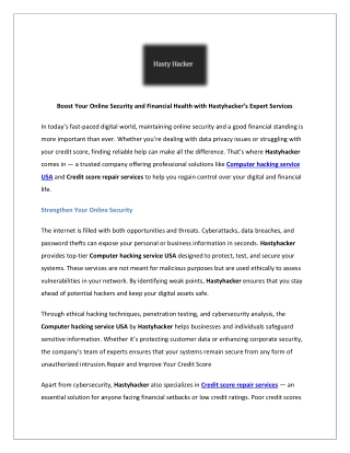 Boost Your Online Security and Financial Health with Hastyhacker’s Expert Servic