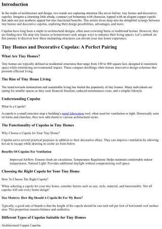 Tiny Homes and Decorative Cupolas: A Perfect Pairing