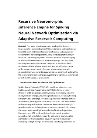 Recursive Neuromorphic Inference Engine for Spiking Neural Network Optimization via Adaptive Reservoir Computing