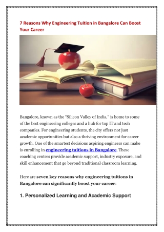 7 Reasons Why Engineering Tuition in Bangalore Can Boost Your Career