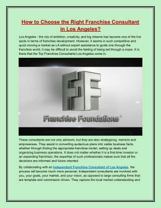 How to Choose the Right Franchise Consultant in Los Angeles?