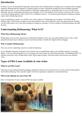 Exploring Refinancing Options with Trevor Aspiranti, Your Local Expert.