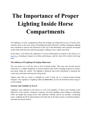 The Importance of Proper Lighting Inside Horse Compartments