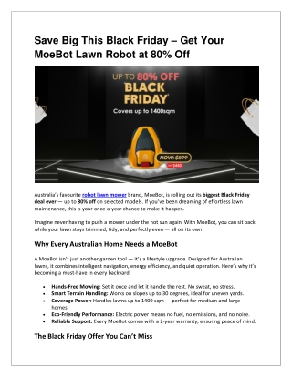 Black Friday Deal – Up to 80% Off on Robot Lawn Mower in Australia