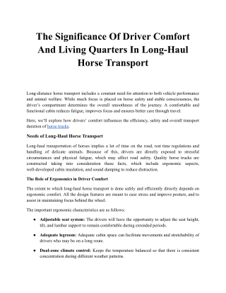 The Significance Of Driver Comfort And Living Quarters In Long-Haul Horse Transport.docx