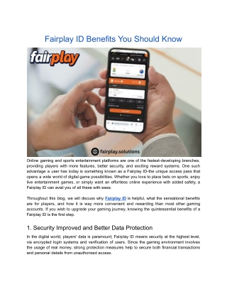 Fairplay ID Benefits You Should Know
