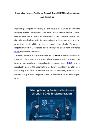 Enhancing Business Resilience Through Expert BCMS Implementation and Consulting