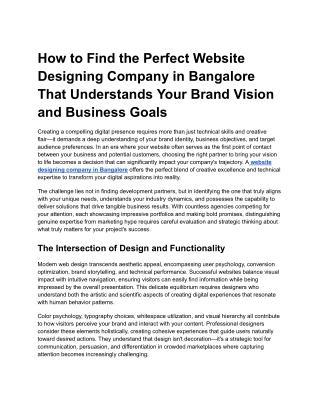 How to Find the Perfect Website Designing Company in Bangalore That Understands Your Brand Vision and Business Goals