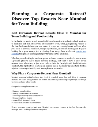 Planning a Corporate Retreat