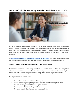 How Soft Skills Training Builds Confidence at Work
