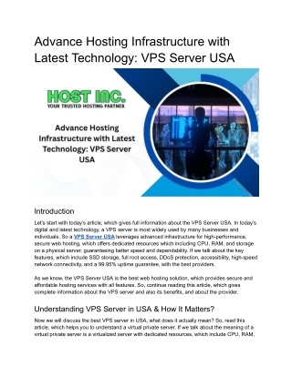 Advance Hosting Infrastructure with Latest Technology_ VPS Server USA