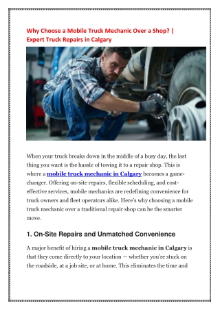 Why Choose a Mobile Truck Mechanic Over a Shop- Expert Truck Repairs in Calgary