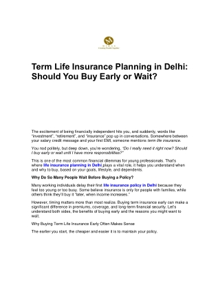 Term Life Insurance Planning in Delhi Should You Buy Early or Wait