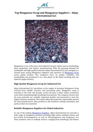 Top Manganese Scrap and Manganese Suppliers – Akjay International LLC