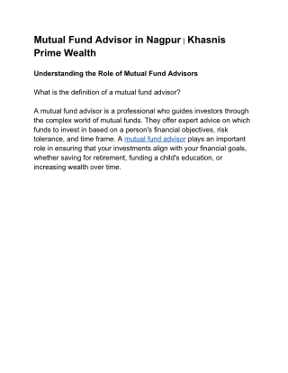 Mutual Fund Advisor in Nagpur