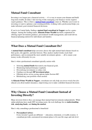 Mutual Fund Consultant in Nagpur