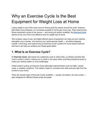 Why an Exercise Cycle Is the Best Equipment for Weight Loss at Home