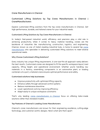 Crane Manufacturers in Chennai