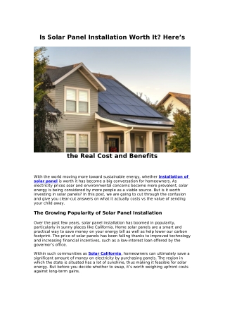 Is Solar Panel Installation Worth It? Here’s