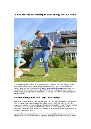 5 Key Benefits of Switching to Solar Energy for Your Home