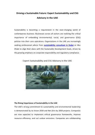 Driving a Sustainable Future: Expert Sustainability and ESG Advisory in the UAE