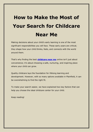 How to Make the Most of Your Search for Childcare Near Me