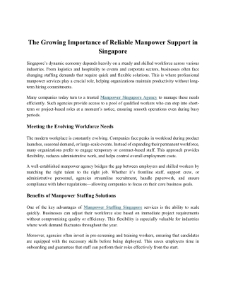 The Growing Importance of Reliable Manpower Support in Singapore