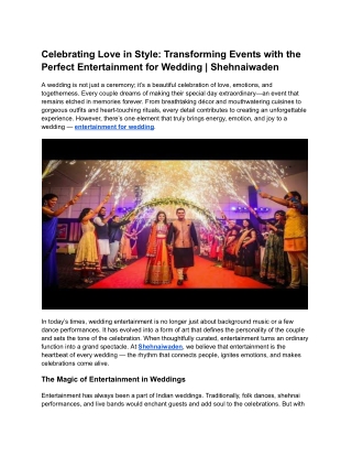 Celebrating Love in Style Transforming Events with the Perfect Entertainment for Wedding  Shehnaiwaden