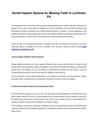 Dental Implant Options for Missing Teeth in Levittown PA