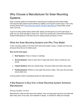 Why Choose a Manufacturer for Solar Mounting Solutions(AI)