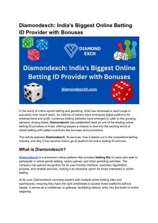 Diamondexch_ India's Biggest Online Betting ID Provider with Bonuses