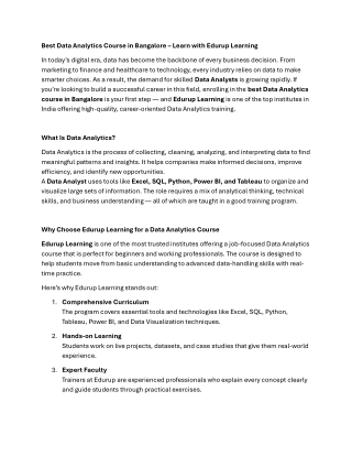 Best Data Analytics Course in Bangalore