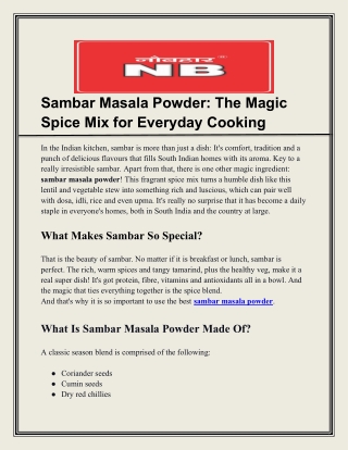 Sambar Masala Powder_ The Magic Spice Mix for Everyday Cooking