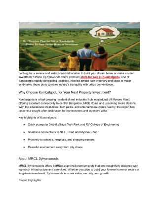 Plots for sale in Kumbalgodu