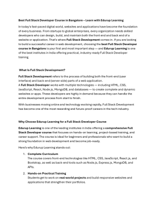 Best Full Stack Developer Course in Bangalore