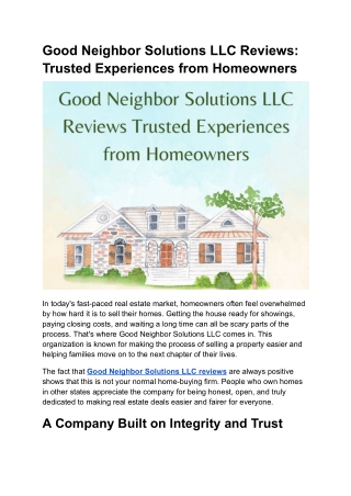 Why Good Neighbor Solutions LLC Reviews Speak Volumes
