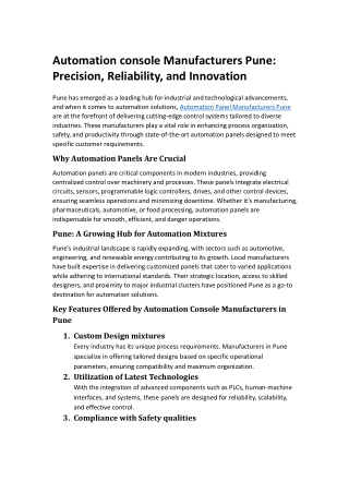Automation console Manufacturers Pune Precision, Reliability, and Innovation