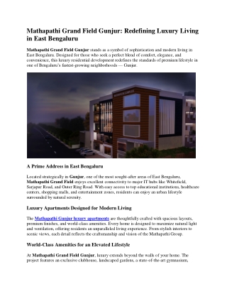 Mathapathi Grand Field Gunjur : 3 BHK Flats at Gunjur