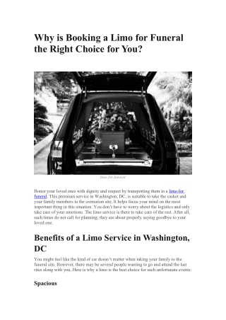 Why is Booking a Limo for Funeral the Right Choice