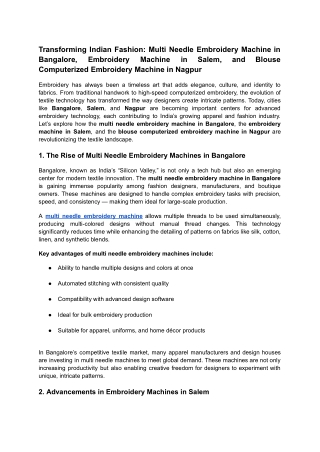 Transforming Indian Fashion: Multi Needle Embroidery Machine in Bangalore, Embro