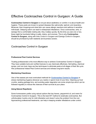 Effective Cockroaches Control in Gurgaon_ A Guide