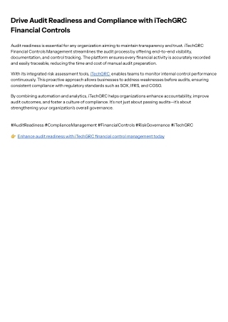 Drive Audit Readiness and Compliance with iTechGRC Financial Controls