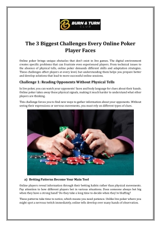 The 3 Biggest Challenges Every Online Poker Player Faces