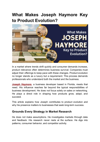 Joseph Haymore: Driving Product Evolution in Florida